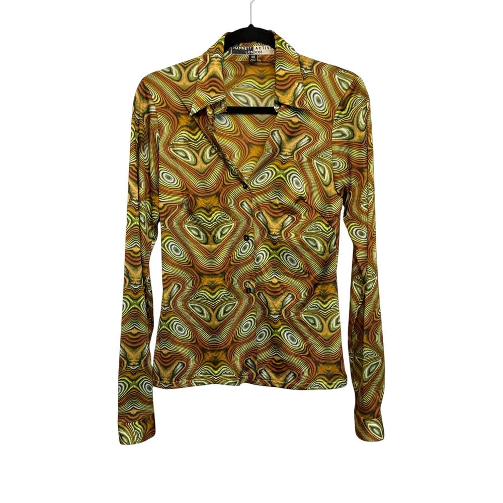 VTG Hamnett Active London Blouse 38 Green Psychedelic Maximalist Eclectic Italy